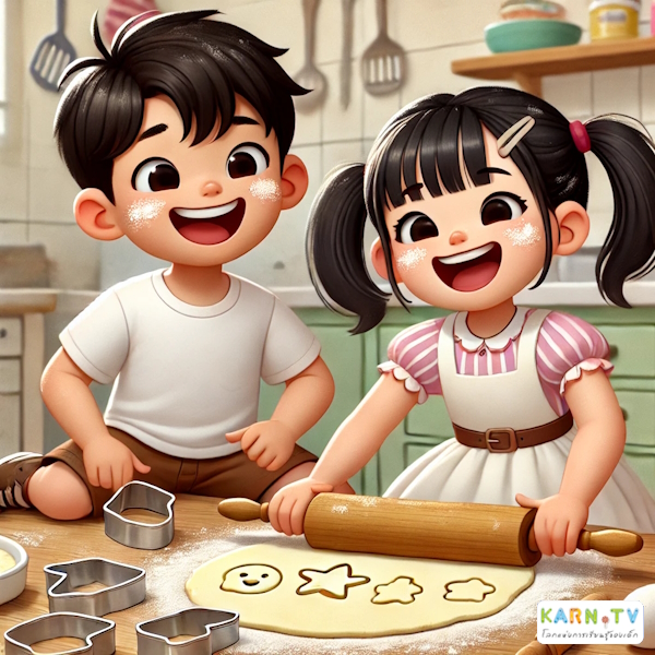 การ์ตูนสำหรับเด็ก ในรูปแบบ นิทานการ์ตูนสองภาษา เรื่อง Big Baking Day หน้า 4